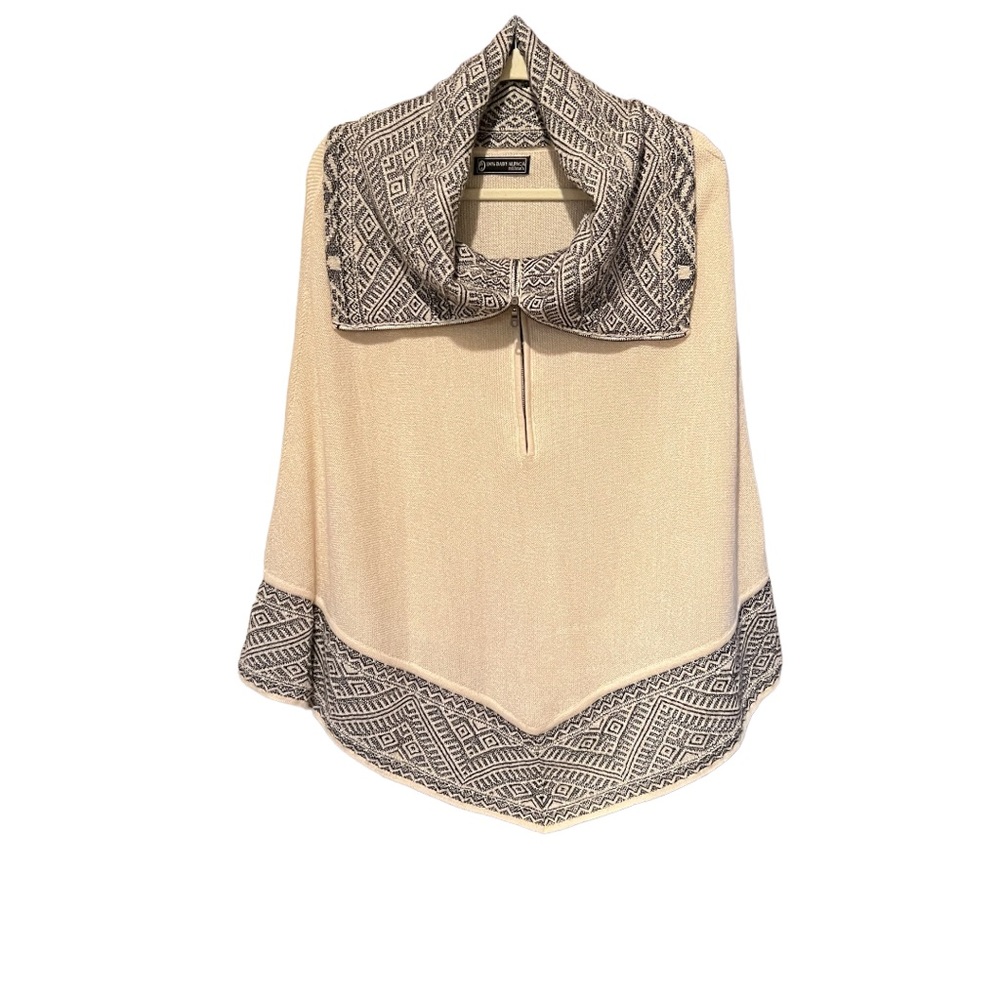 Millma’s 100% Alpaca Poncho Zip Cowl Cape Ivory Black & White Size OS